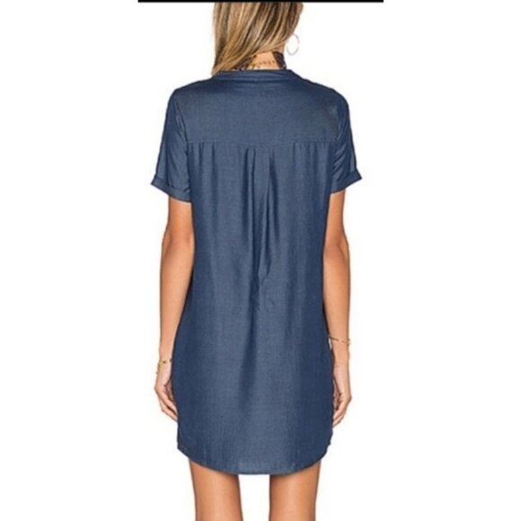 Lovers + FRIENDS size Small Lace Up V Neck Denim Shift Dress - Picture 2 of 13